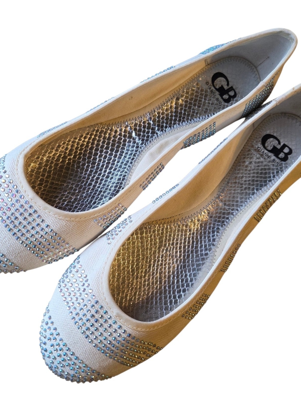 Gianni Bini Women's White Crystal Embellished Ballet Flats Sz 11